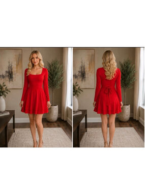 Women's OYS Red Long Sleeve Dress L